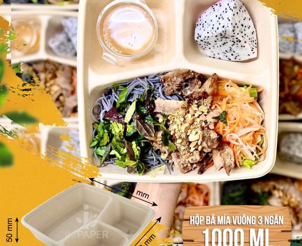 hộp bã mía vuông 3 ngăn